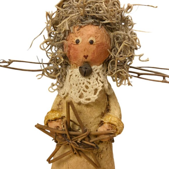 Vintage Angel Figurine 8 Inch Tall Paper Mache Twig Star Prim Home Decor - Picture 13 of 16